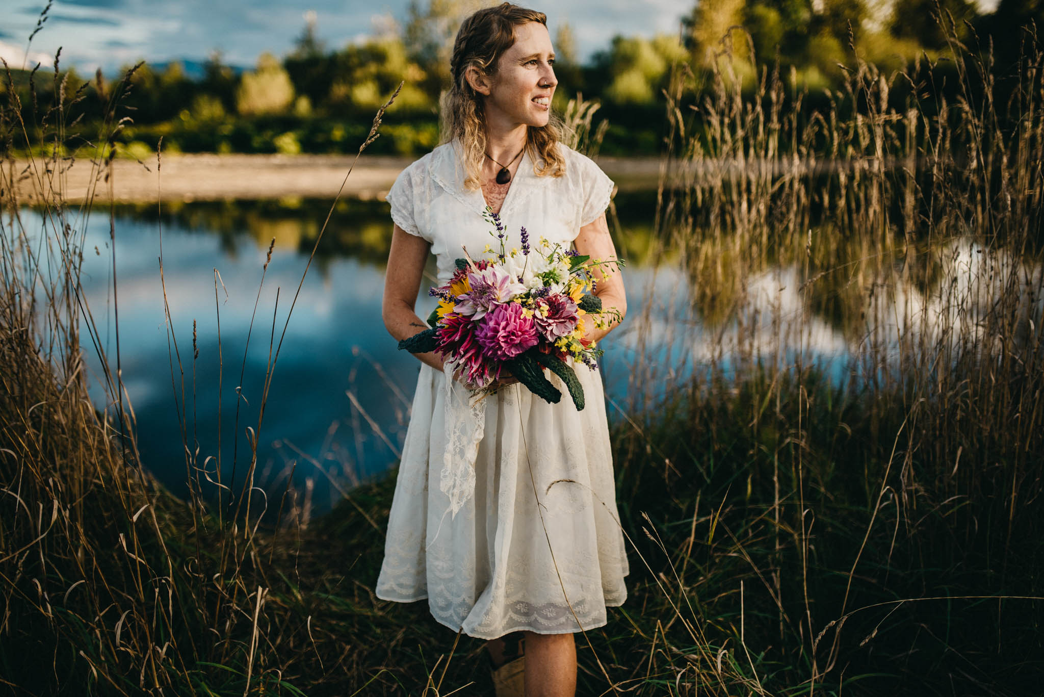 portrait of bride with bouquet